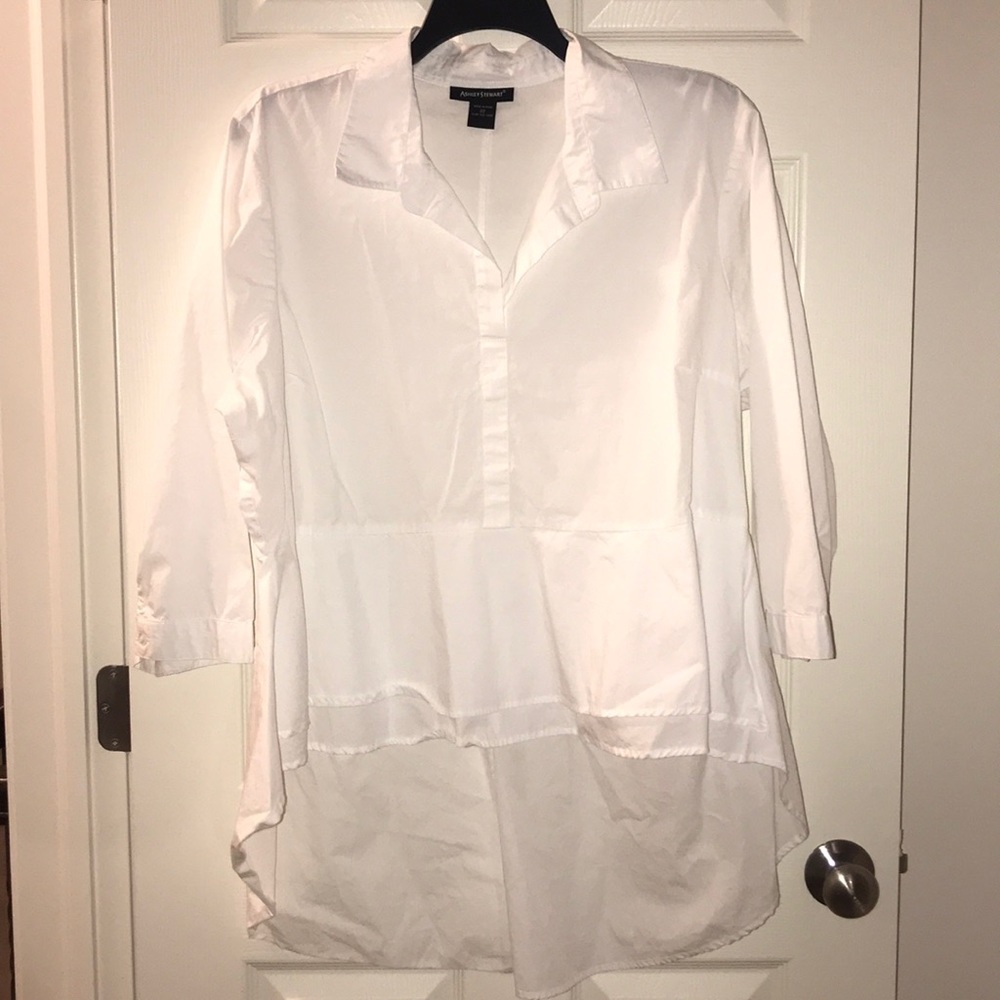 White plus size 22w collared Hi Lo peplum Top
